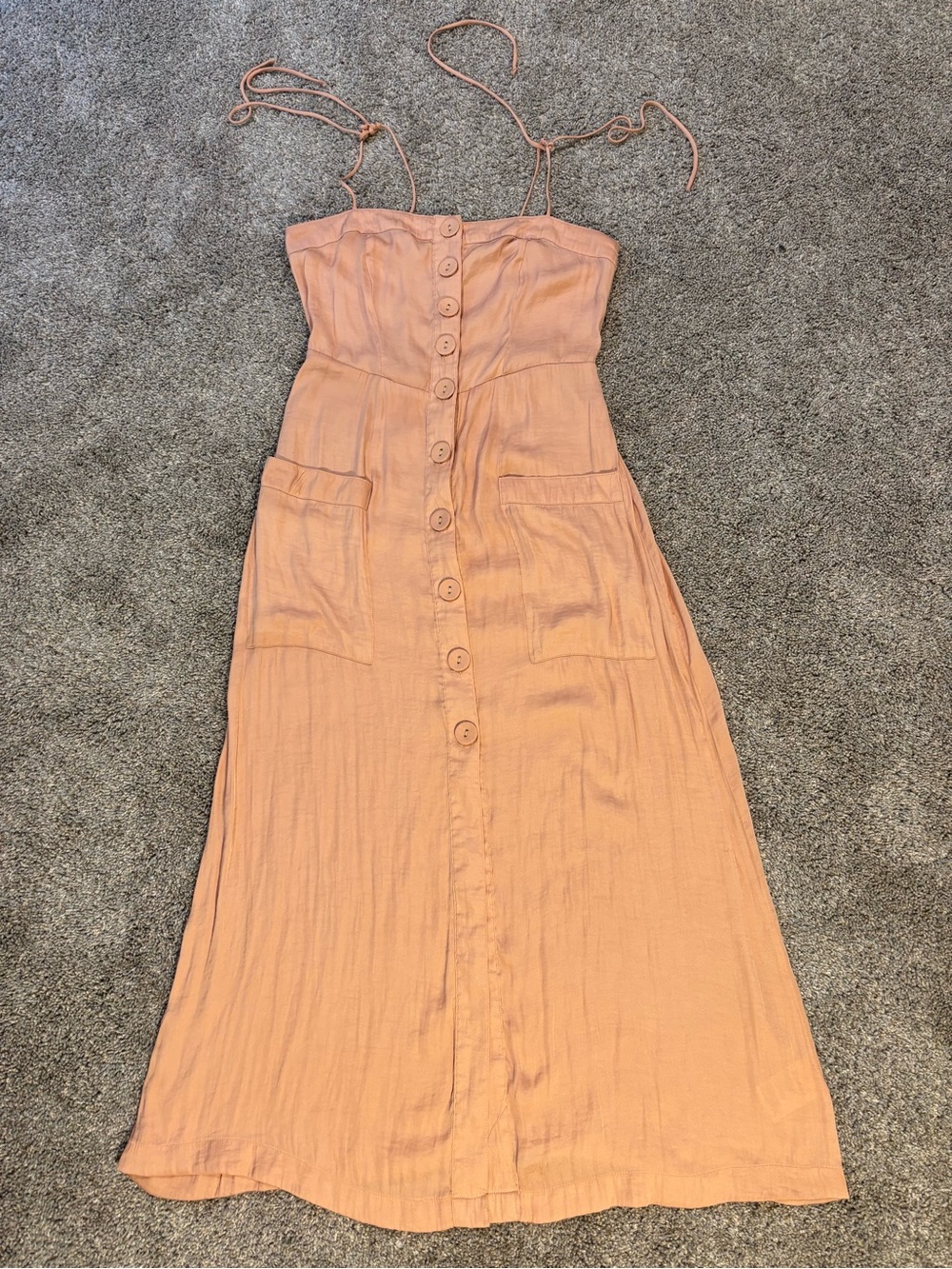 Urban Outfitters Pink Solid Woven Button Front Pocket Maxi Dress Small